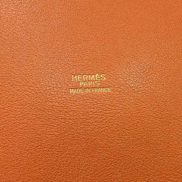HERMES Vintage Market GM Shoulder Bag Orange Gulliver Leather Circle M 1983 RARE - Picture 7 of 16